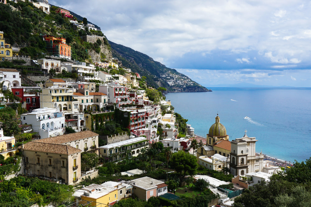 Town of Positano on hillside overlooking the ocean